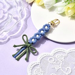 Васильковый Хлопок подвесные украшения, с поворотными застежками сплава, цветок с бантом, золотой свет, васильковый, 132~135 мм