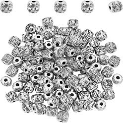Antique Silver Alloy Tibetan Silver Beads, Barrel, Antique Silver, 6x6mm, Hole: 1.6mm, 100pcs/box
