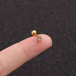Золотой 316l серьги-капли из хирургической нержавеющей стали с микропаве из прозрачного кубического циркония для хряща, золотые, 6 мм, штифты : 1.2 мм