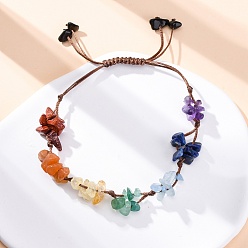 Смешанные камни Регулируемые браслеты из натуральных чакральных камней с плетением из бусин для женщин, внутренний диаметр: 1-5/8~3 дюйм (4.15~7.6 см)