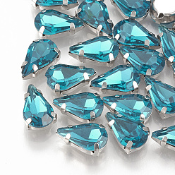 чирок Шить на горный хрусталь, многожильных ссылки, стекло горный хрусталь, с настройками латуни, аксессуары для одежды, граненые, слеза, платина, зелено-синие, 8x5.5x4 мм, отверстие : 0.8~1 мм