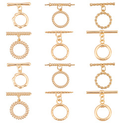 Настоящее золото 18K 12шт. 6 стили латунные застежки-тоглы, кольцо, реальный 18 k позолоченный, 15.5~19x13~15x2 мм, отверстие : 1~2 мм, 2 шт / стиль