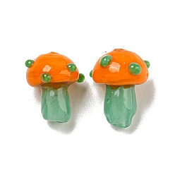 Темно-Оранжевый Бусы лэмпворк ручной работы, гриб, темно-оранжевый, 12~14.5x10~12 мм, отверстие : 1.2~1.8 мм, около 23 шт / нитка, 11.61~12.60 дюйм (29.5~32 см)