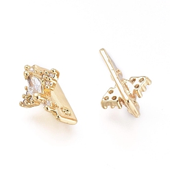 Золотой 2 звенья латунные микропаве фианит многожильные 11.8x8.2x12.3 дырчатые, крестик, прозрачные, золотые, 1.2 мм, отверстие : {1} мм