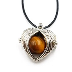 Tiger Eye Natural Tiger Eye Cage Pendant Necklaces, Heart Wing, 20.08~31.50 inch(51~80cm)