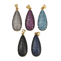 (52) Непрозрачная лаванда Латунные микро проложить кубического циркония подвески, слеза, реальный 18 k позолоченный, без кадмия и без свинца, стойки покрытие, долговечный, разноцветные, 30x12x5 мм, отверстие : 4x3.5 мм