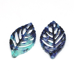 Slate Blue Cellulose Acetate(Resin) Pendants, Leaf, Slate Blue, 38.5x22x2.5mm, Hole: 1.5mm