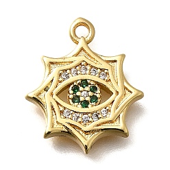 Настоящее золото 18K Латунные микро проложить кубического циркония подвески, без кадмия, без никеля и без свинца, солнечные чары, реальный 18 k позолоченный, 17.5x14.5x2 мм, отверстие : 1.5 мм