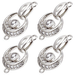 Platinum 6Pcs Brass Micro Pave Clear Cubic Zirconia Fold Over Clasps, Moon, Platinum, 26.5mm