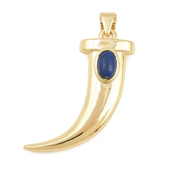 Ляпис-Лазурь Природный лазурит подвески, латунные подвески в форме волчьих зубов, реальный 18 k позолоченный, долговечный, стойки покрытие, без свинца и без кадмия, 29.5x24x8 мм, отверстие : 4x3.5 мм