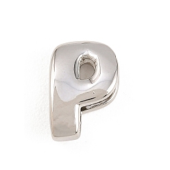 Letter P Латунные бусины, долговечный, стойки покрытие, без свинца и без кадмия, платина, Письмо P, 14x9x5 мм, отверстие : 11x3 мм