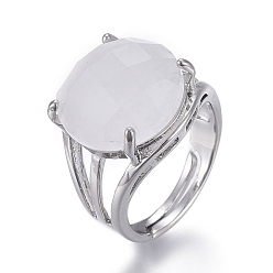 Хрусталь Регулируемые граненые кольца из натурального кристалла кварца, с платиновой и латунной фурнитурой, плоско-круглые, Размер 8, внутренний диаметр: 18 мм