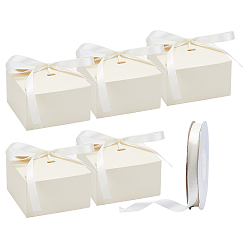 Light Khaki Paper Cardboard Jewelry Boxes, with Polyester Ribbon, Light Khaki, Box: 9x9x5cm, 20pcs