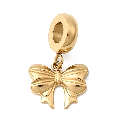 Золотой 304 подвесные европейские подвески из нержавеющей стали, подвески с большими отверстиями в виде банта, ионное покрытие (ip), золотые, 22 мм, отверстие : 4.5 мм