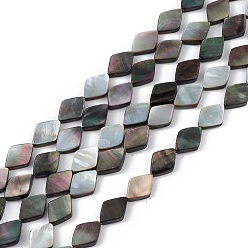 Черный Натуральный черный оболочки губ бисер нитей, ромб, чёрные, 15x10.5x3 мм, отверстие : 0.8 мм, около 27 шт / нитка, 15.94'' (40.5 см)