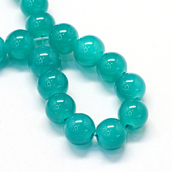 Dark Cyan Baking Painted Imitation Jade Glass Round Bead Strands, Dark Cyan, 6.5mm, Hole: 1.5mm, about 145pcs/strand, 31.8 inch