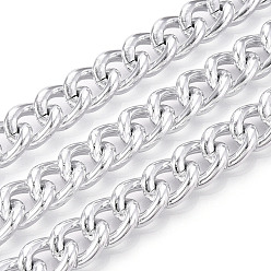 Платина Алюминий обуздать цепи, несварные, с катушкой, платина, 14x11x3 мм, около 32.81 футов (10 м) / рулон