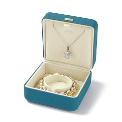 Темно-Зеленый Подарочные коробки браслетов из искусственной кожи, с железной короной, квадратный, темно-зеленый, 10.4x10.1x6.25 см, внутренний диаметр: 90x92 мм