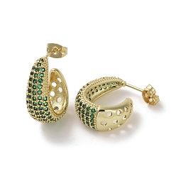 Sea Green Brass Micro Pave Cubic Zirconia Stud Earrings, Half Hoop Earrrings, Sea Green, 20x18mm