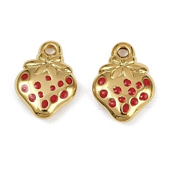 Красный Клубника 304 эмалированные подвески из нержавеющей стали, ионное покрытие (ip), фруктовые прелести, реальный 18 k позолоченный, красные, 16x11.5x3.5 мм, отверстие : 1.6 мм