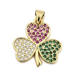Разноцветный Латунные микро проложить кубического циркония подвески, клевер, без свинца и без кадмия, долговечный, реальный 18 k позолоченный, стойки покрытие, красочный, 19.5x18.5x2 мм, отверстие : 3.8x3 мм