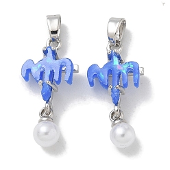 Платина Стойки обшивки латунные подвески, с имитацией опала из смолы и пластиковым жемчугом, долговечный, без свинца и без кадмия, лопата, платина, 23x10.5x6 мм, отверстие : 4x2.5 мм