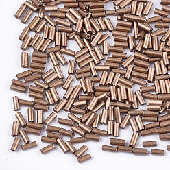 Camel Electroplate Glass Bugle Beads, Round Hole, Metallic Colours, Camel, 3~5x1.5~2mm, Hole: 0.8mm, about 15000pcs/bag