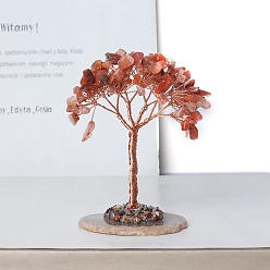 Красный Агат Натуральные чипсы из сердолика Дерево жизни украшения, Медная проволока, энергетический камень по фен-шуй, подарок для украшения домашнего рабочего стола, 110 мм