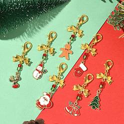 Золотой Рождественские украшения из сплава эмали, С шариками для семян и заклепками из лобстера сплава, разнообразные, золотые, 52~60 мм, 7 шт / комплект