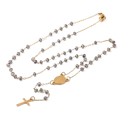 Серый Ионное покрытие(ip) распятие крест 304 четки из нержавеющей стали, с акриловыми шариками, серые, 19.09 дюйм (48.5 см)