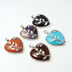 Смешанные камни Природные и синтетические смешанные каменные подвески, со сплавочной фурнитурой, сердце, разноцветные, 37x33x8 мм, отверстие : 7x4 мм