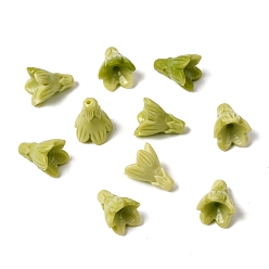 Желто-Зеленый Синтетических коралловых бусин, окрашенные, цветок, желто-зеленый, 12.5x10~10.5x10.5 мм, отверстие : 1.2 мм