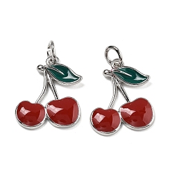 Платина Латунь эмаль подвески, с целью перехода в кольце, без кадмия, без никеля и без свинца, черри прелести, платина, 16.5x14x2.5 мм, отверстие : 3 мм