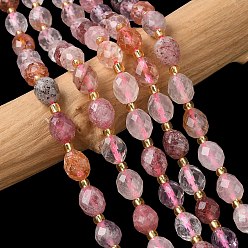 Клубничный Кварц Природного кварца клубники нитей бисера, граненые, рис, с бисером, 7.5~8x6~7.5 мм, отверстие : 0.8~1 мм, около 36~40 шт / нитка, 15.55~15.75'' (39.5~40 см)
