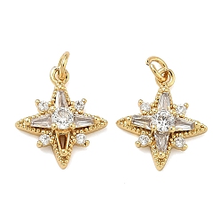 Настоящее золото 18K Латунные микро проложить кубического циркония подвески, звезды прелести, без свинца и без кадмия, стойки покрытие, долговечный, реальный 18 k позолоченный, 14.5x13x4 мм, Перейти кольцо: 4x0.8 мм, внутренний диаметр: 2.5 мм