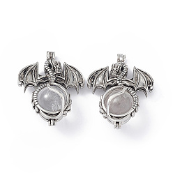 Хрусталь Природного кварца хрустальных подвесок, подвески из горного хрусталя, прелести дракона, с реечным покрытием латунные фурнитуры с античным посеребрением, без кадмия и без свинца, 47x37x19 мм, отверстие : 4 мм