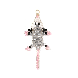 Gray Glass Seed Beads Pendants, Mouse Charms, with Copper Wire, Gray, 48.5x22x2mm, Hole: 2mm