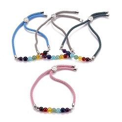 (52) Непрозрачная лаванда Чакра ювелирные изделия, регулируемые нейлоновые браслеты-слайдеры, Боло браслеты, с бусинами из натуральных и синтетических драгоценных камней и латунной фурнитурой, платина, разноцветные, внутренний диаметр: 2-5/8 дюйм (6.7 см), ползунок: 8.5x5.5 мм