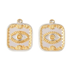 Квадрат Два тона 304 из нержавеющей стали подвески, реальный 18 k позолоченный и цвет нержавеющей стали, ионное покрытие (ip), долговечный, квадратный шарм, 20.2x16.2x2 мм, отверстие : 2.2 мм