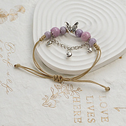 Лиловый Бабочка керамические бусины плетеные браслеты из бисера, регулируемые плетеные браслеты из вощеного шнура для женщин, сирень, 4~9-7/8 дюйм (10~25 см)