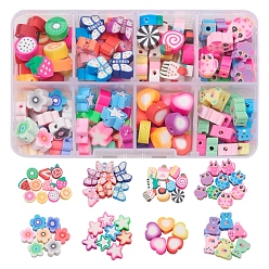 Mixed Color 160Pcs 8 Style Handmade Polymer Clay Beads, Mixed Color, 7~13.5x8~12x4~5mm, Hole: 1.6~2.5mm, 20pcs/style