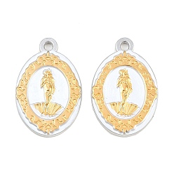 Real 18K Gold Plated Baking Paint 304 Stainless Steel Pendants, Oval with Venus Birth Charms, Ion Plating(IP), Real 18K Gold Plated, 29x19x2.5mm, Hole: 2.1mm