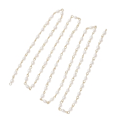 Настоящее золото 18K Цепочки ручной работы из натурального культивированного пресноводного жемчуга, с 304 фурнитурой из нержавеющей стали, рис, реальный 18 k позолоченный, 13.5~14.5x4~5 мм, около 3.28 футов (1 м)/шт.