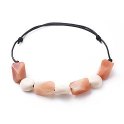 Dark Salmon Adjustable Bib Necklaces, with Acrylic Beads and Korean Waxed Polyester Cords, Dark Salmon, 18.8 inch~24.4 inch(48~62cm)