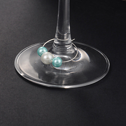 Türkis Glas Perlen Glas Wein Charme, mit Messing-Weinglas Charme Ringe Creolen, Silberfarbe überzogen, Türkis, 30 mm
