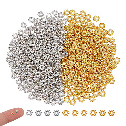Platinum & Golden 1000Pcs 2 Colors Alloy Spacer Beads, Lead Free & Cadmium Free, Flower, Platinum & Golden, 3x1.2mm, Hole: 0.8mm, 500pcs/color