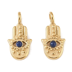 Ляпис-Лазурь Природный лазурит подвески, hamsa hand charms, с 304 установками из нержавеющей стали, реальный 14 k позолоченный, 16.5x8x3 мм, отверстие : 3 мм