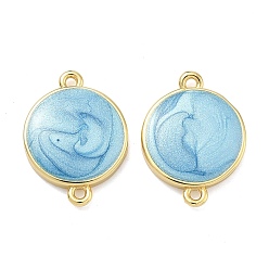Синий Латунные эмалированные плоские круглые соединительные элементы-шармы, реальный 18 k позолоченный, без кадмия и без свинца, стойки покрытие, долговечный, синие, 19x14x3 мм, отверстие : 1.4 мм