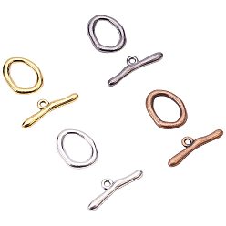Mixed Color Alloy Toggle Clasps, Oval, Mixed Color, Oval: 21x16x3mm, Hole: 2mm, Bar: 29x9mm, Hole: 2mm, 5sets/color, 20sets/box