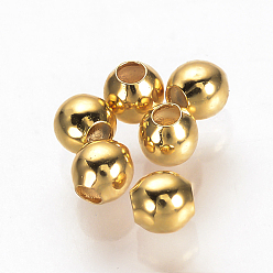 Golden Brass Spacer Beads, Nickel Free, Real 18K Gold Plated, Round, 3mm, Hole: 1mm